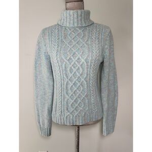 Vintage Y2K New York & Company Rainbow Baby Blue Cable Knit Wool Sweater size M